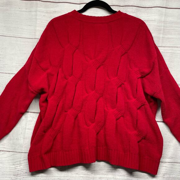 J. Jill Chenille Red Boxy Cropped Cable Knit Sweater Size L Petite - Picture 6 of 9